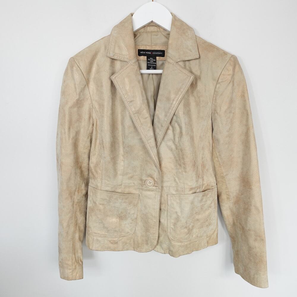 Vintage Y2K New York & Company Copper Gold Shimmer 100% Leather Blazer